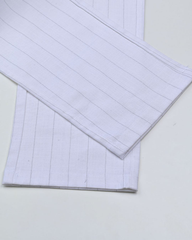 White Vertical Stripes - 2 way stretch - COTTON PANT