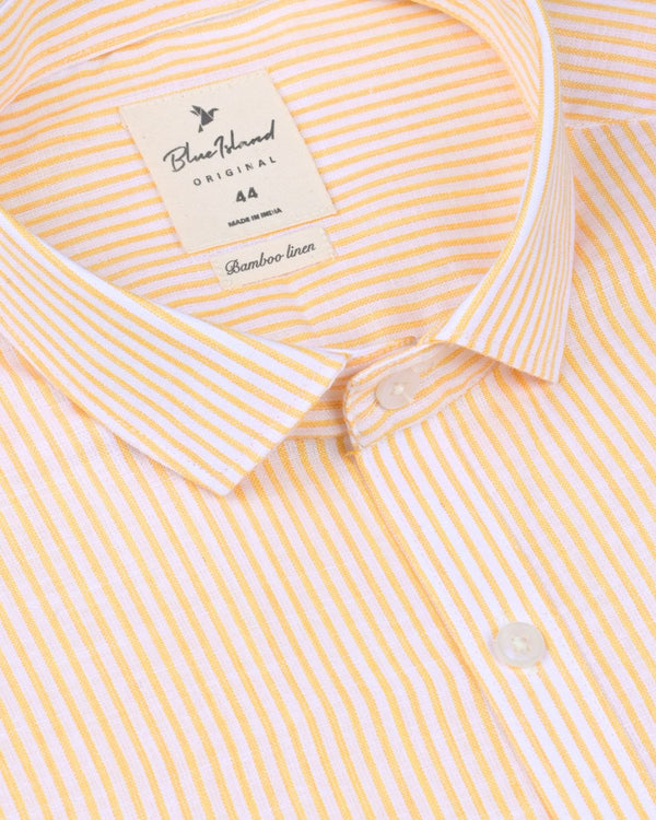 White & Orange Mini Stripes -Full-Bamboo Linen