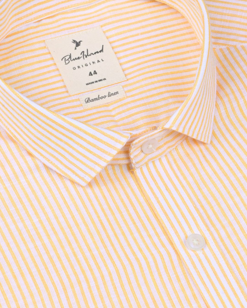 White & Orange Mini Stripes -Full-Bamboo Linen