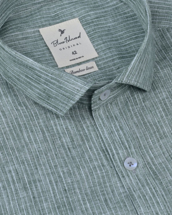 Forest Green Stripes -Full-Bamboo Linen