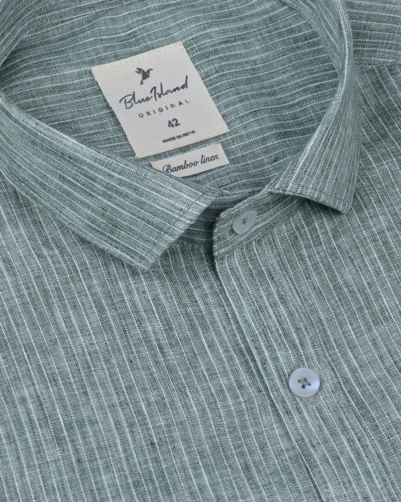 Forest Green Stripes -Full-Bamboo Linen