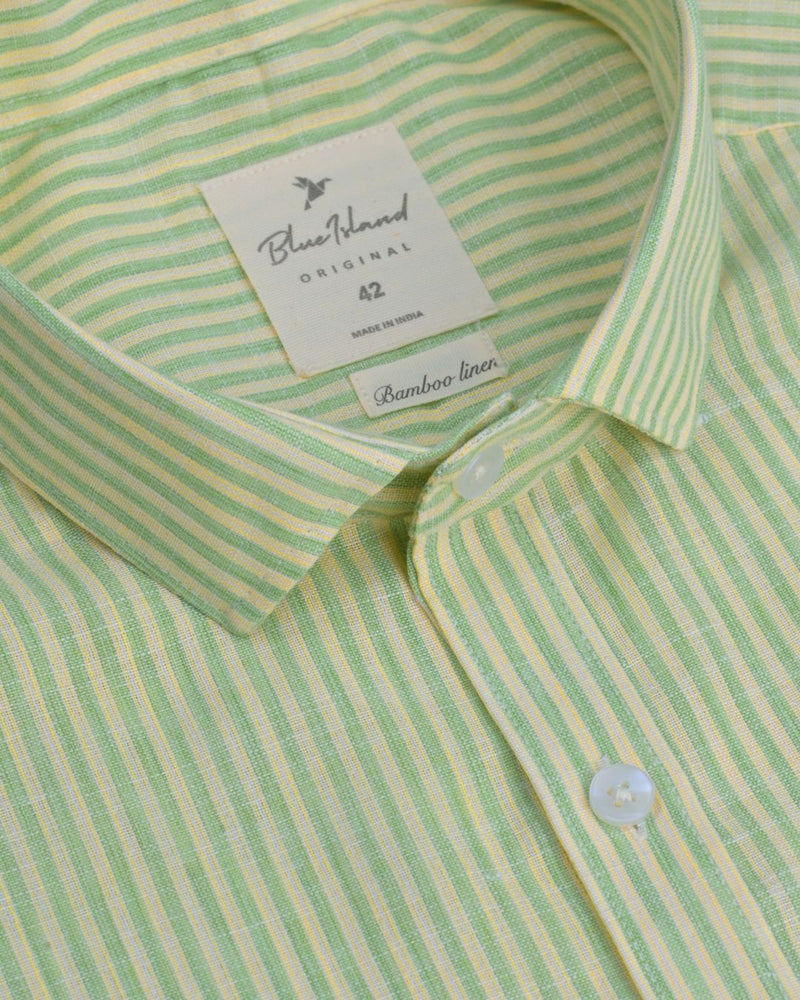 Spring Green & Yellow Stripes -Full-Bamboo Linen