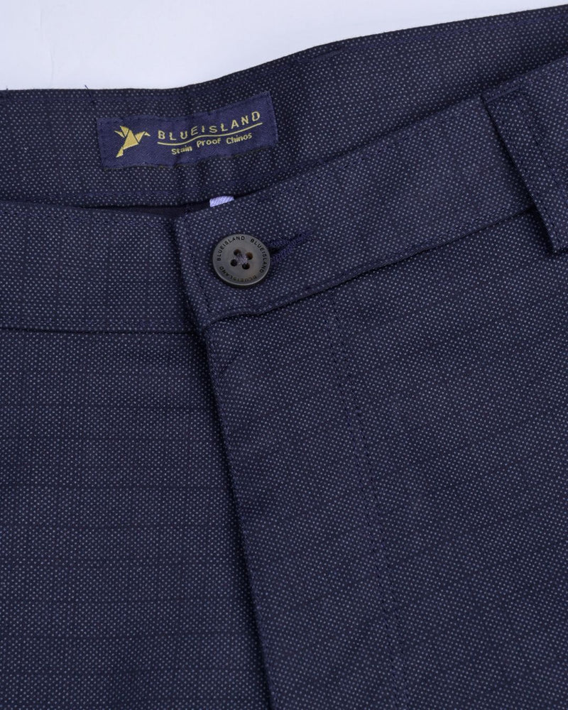 Navy Grain Checked - 2 way stretch - COTTON PANT