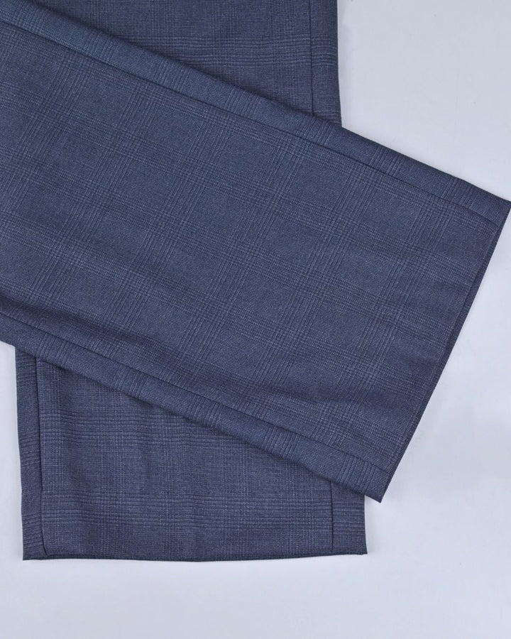 Steel Blue Cross Line Checked - Wrinkle free Formal Pant