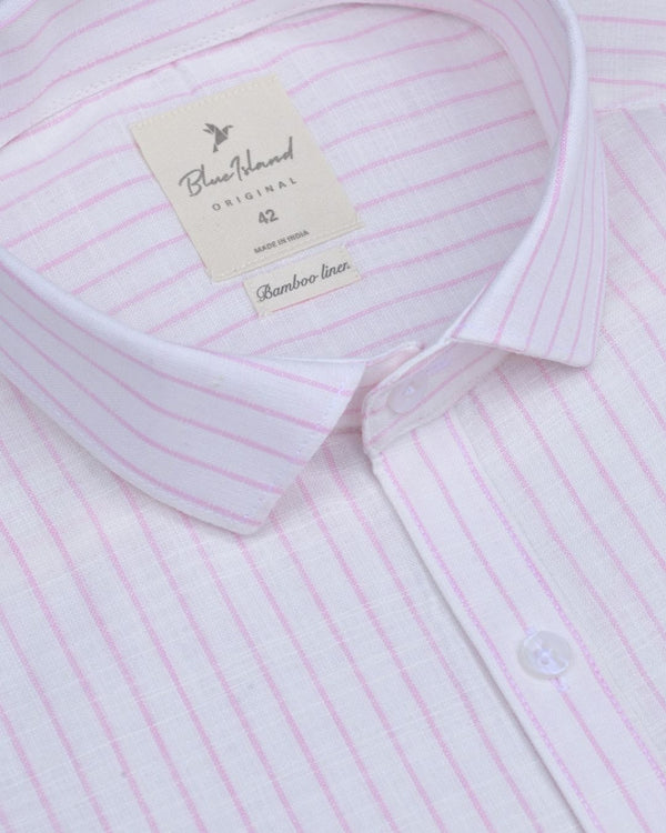 White & Pink Mini Stripes -Full-Bamboo Linen