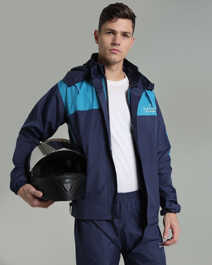 Navy with Blue Shoulder Panel - Rain Jacket with Pant