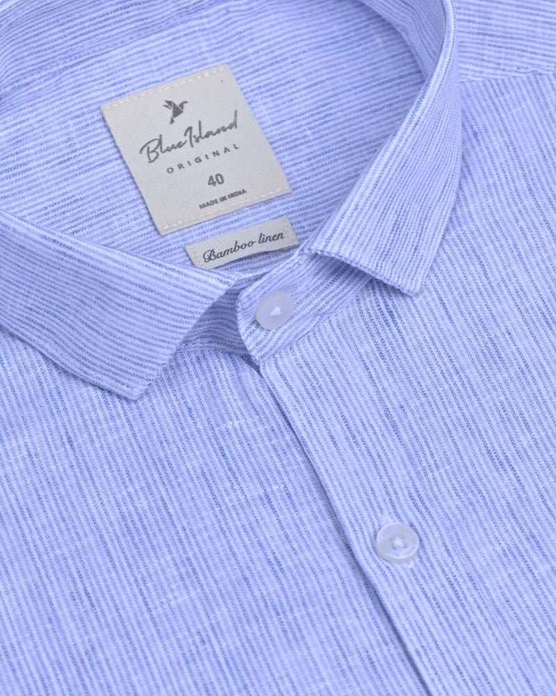 Blue Grid Stripes -Full-Bamboo Linen
