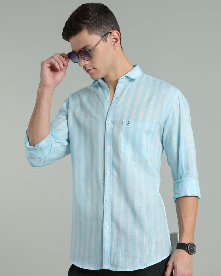 Twin Blue Stripes -Full-Cotton Linen Shirt