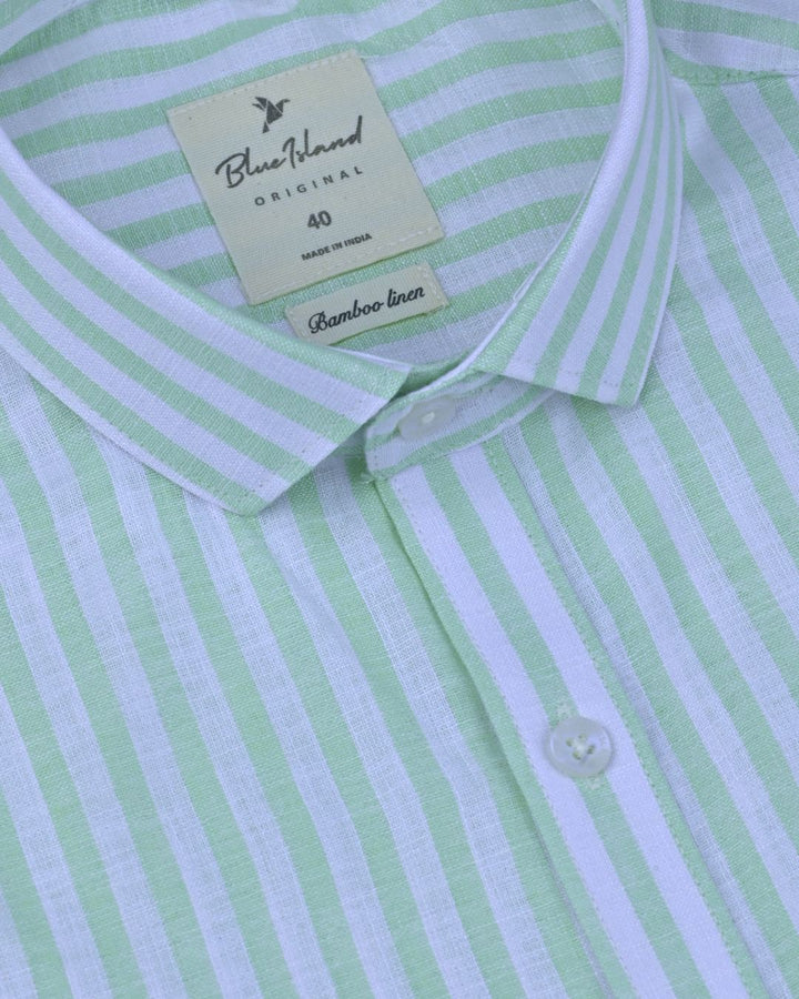 Mini Green & White Stripes -Full-Bamboo Linen