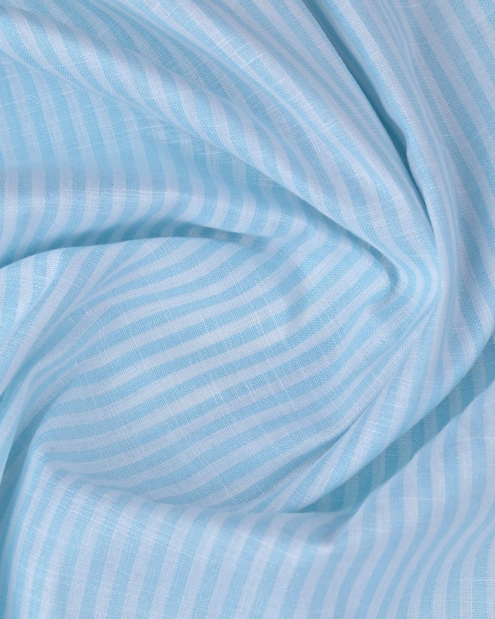 Sky Blue Vertical Stripes -Full-Bamboo Linen