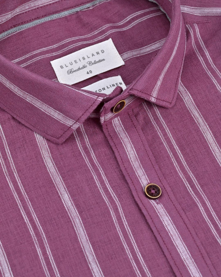 Mauve Rose Vertical Stripes -Full-Cotton Linen Shirt