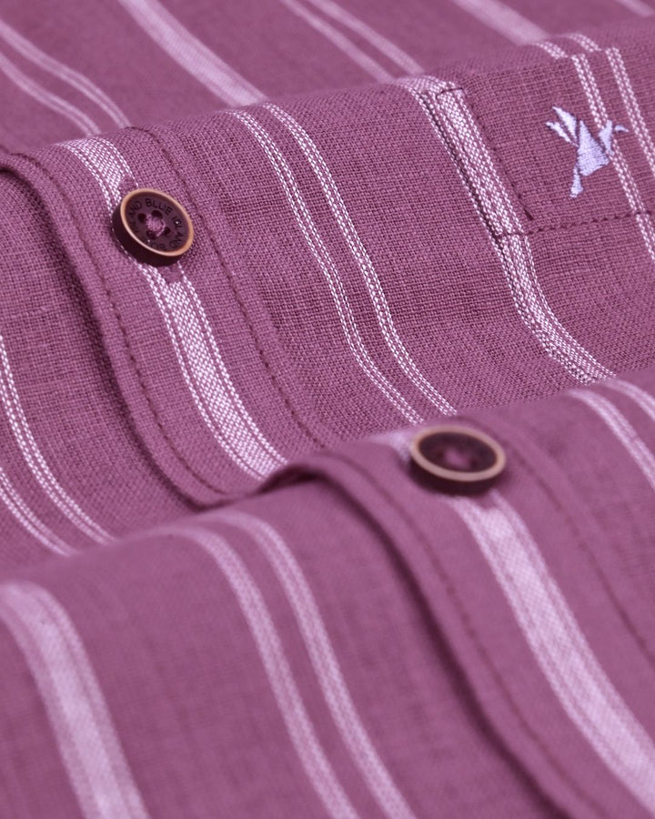 Mauve Rose Vertical Stripes -Full-Cotton Linen Shirt