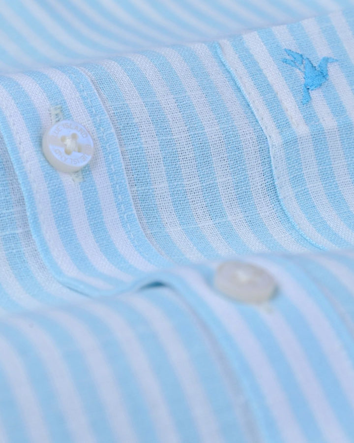 Sky Blue Vertical Stripes -Full-Bamboo Linen