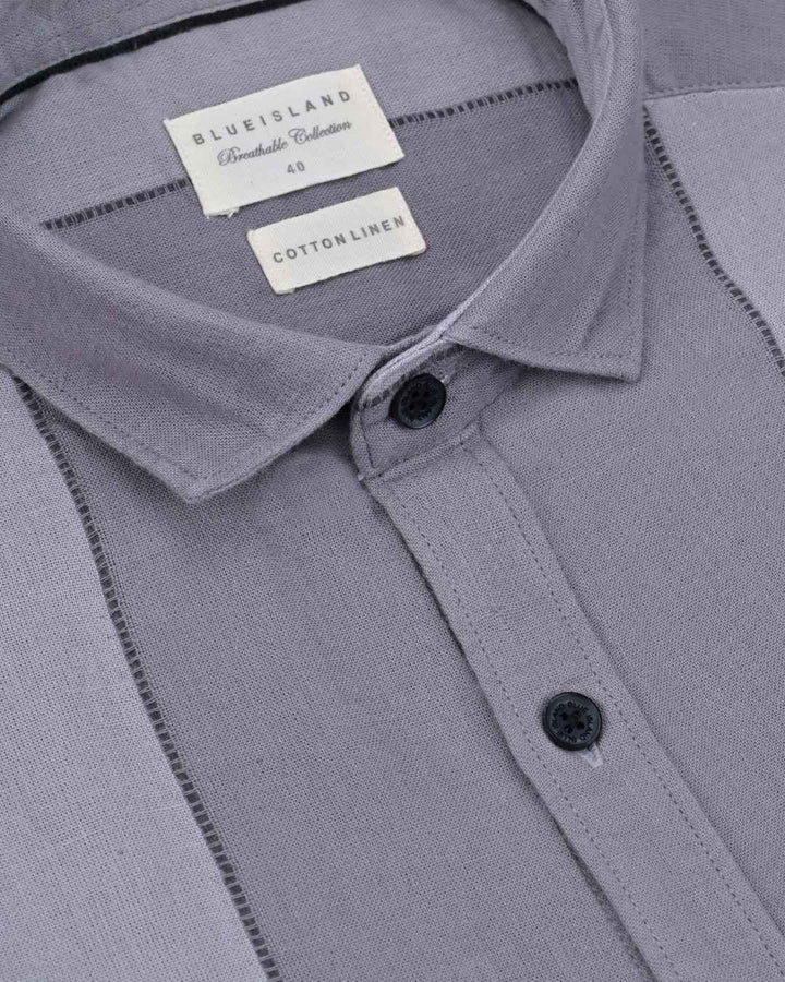 Silver & Grey Stripes-Full-Cotton Linen Shirt