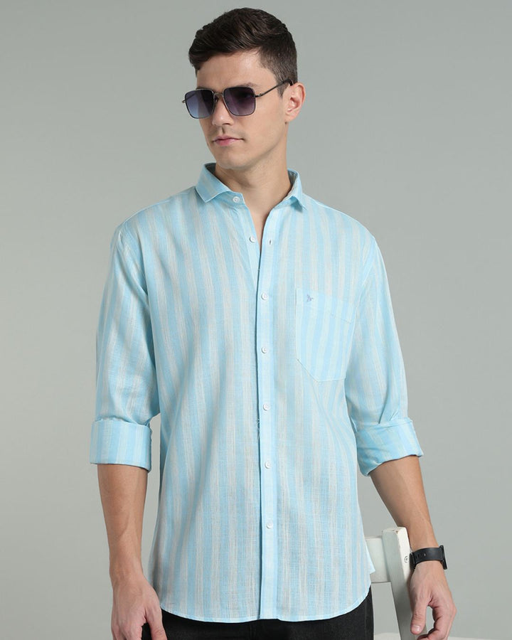 Twin Blue Stripes -Full-Cotton Linen Shirt