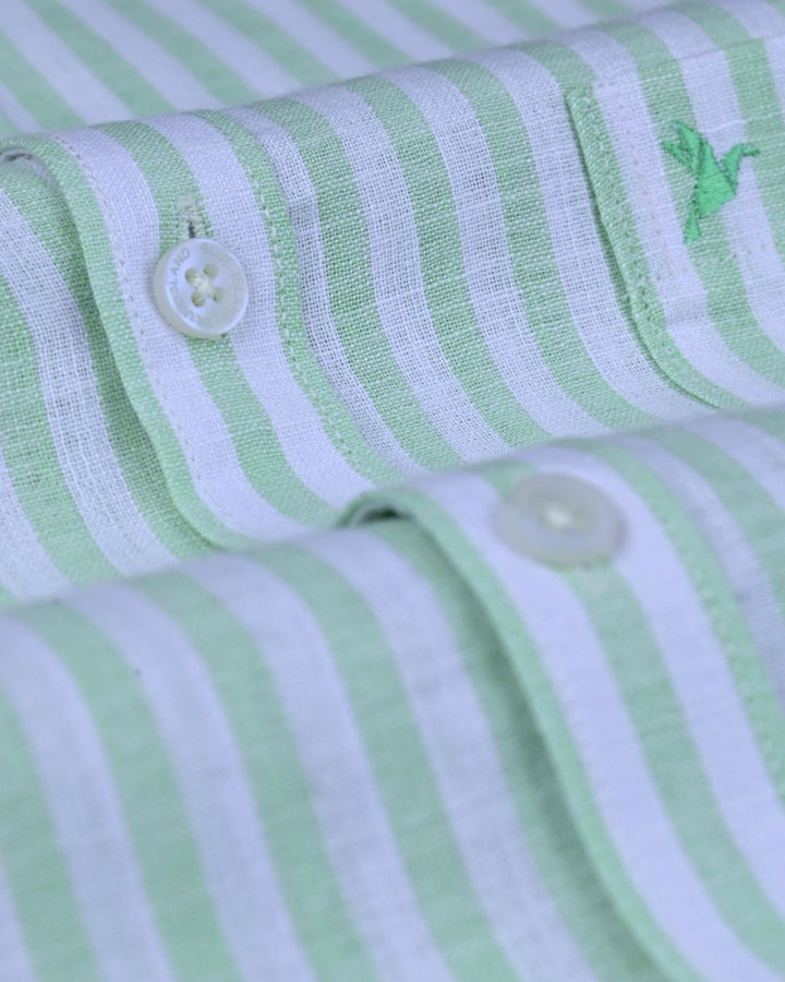 Mini Green & White Stripes -Full-Bamboo Linen