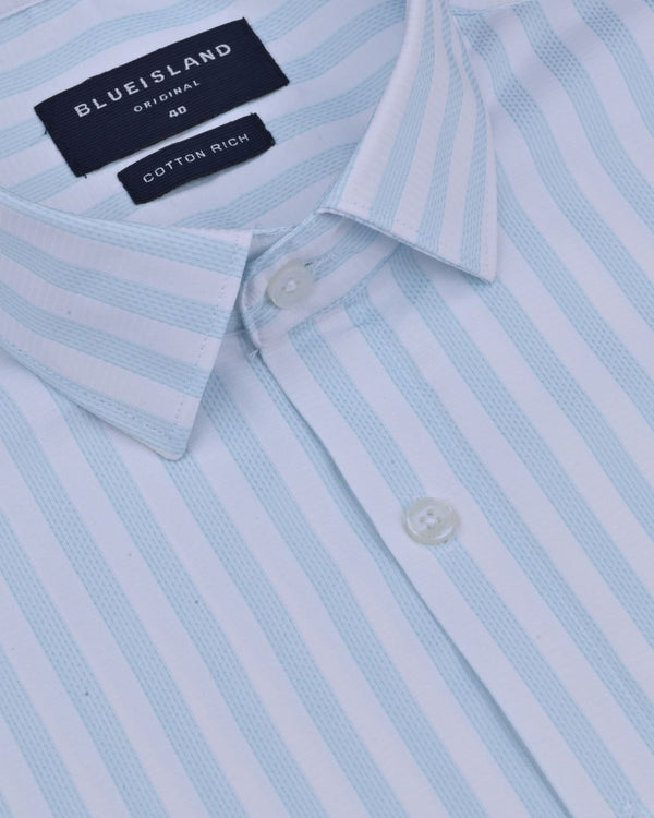 Blue Grid on White Stripes - Full-Cotton Rich