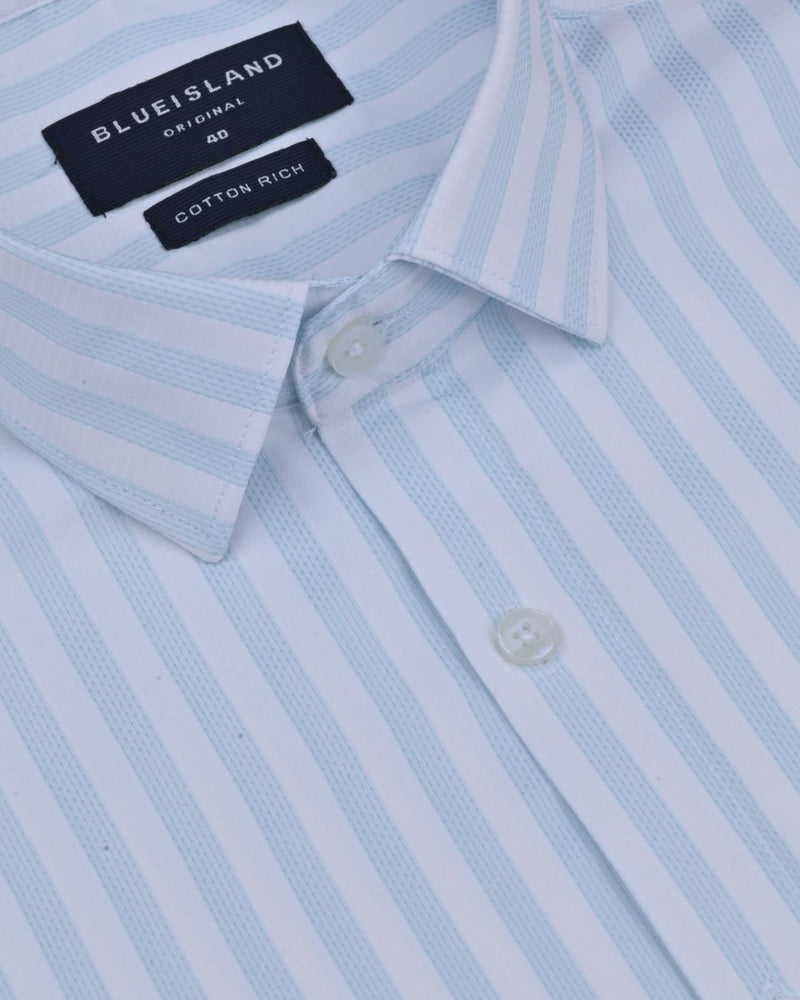 Blue Grid on White Stripes - Full-Cotton Rich