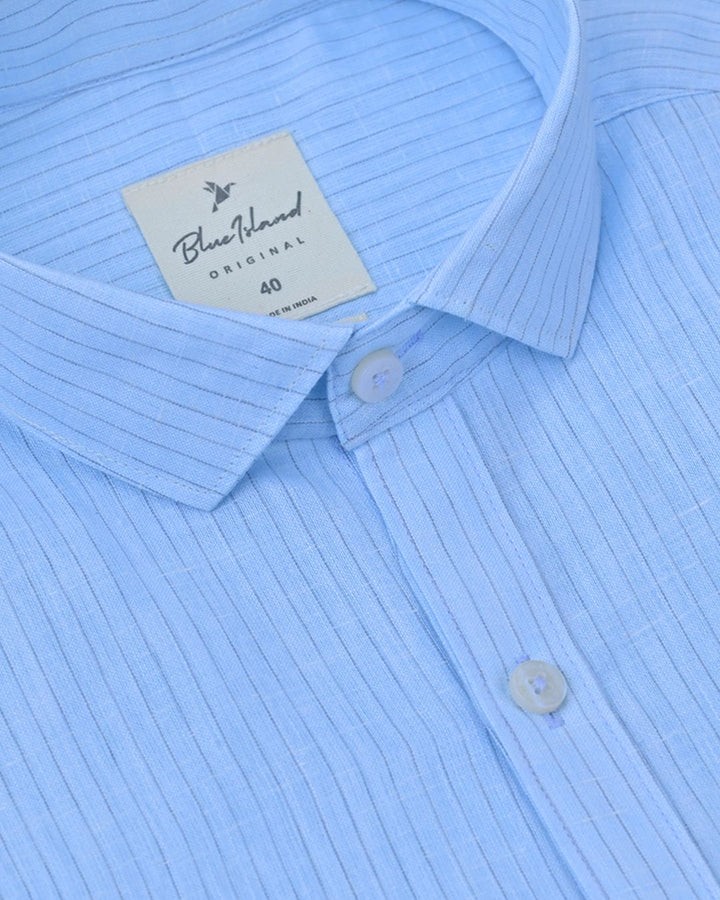 Cool Blue Mini Stripes -Full-Bamboo Linen