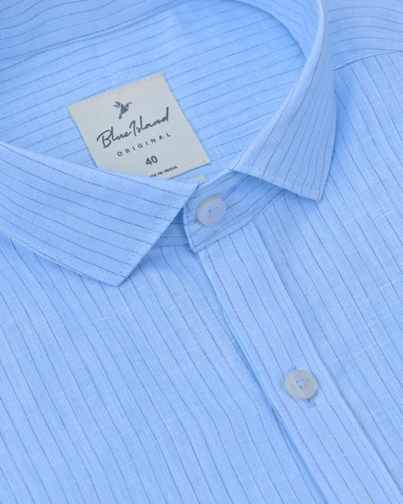 Cool Blue Mini Stripes -Full-Bamboo Linen