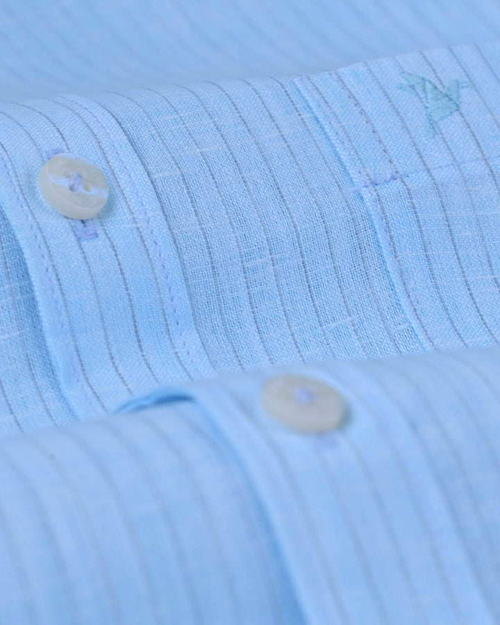 Cool Blue Mini Stripes -Full-Bamboo Linen