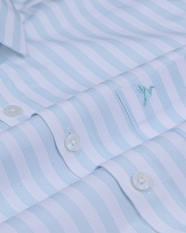 Blue Grid on White Stripes - Full-Cotton Rich
