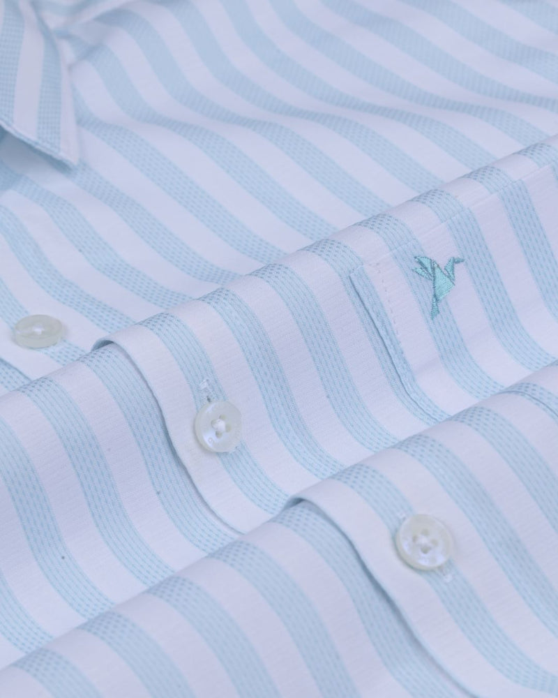 Blue Grid on White Stripes - Full-Cotton Rich