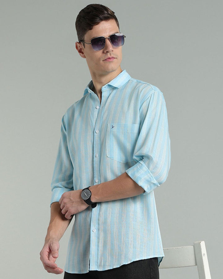 Twin Blue Stripes -Full-Cotton Linen Shirt