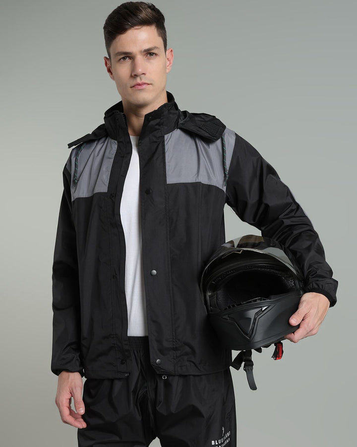Black with Grey Shoulder Panel - Rain Jacket with Pant