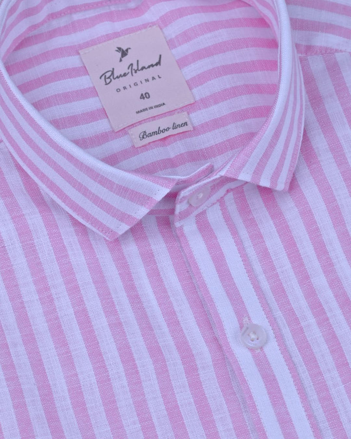 Mini Pink & White Stripes -Full-Bamboo Linen