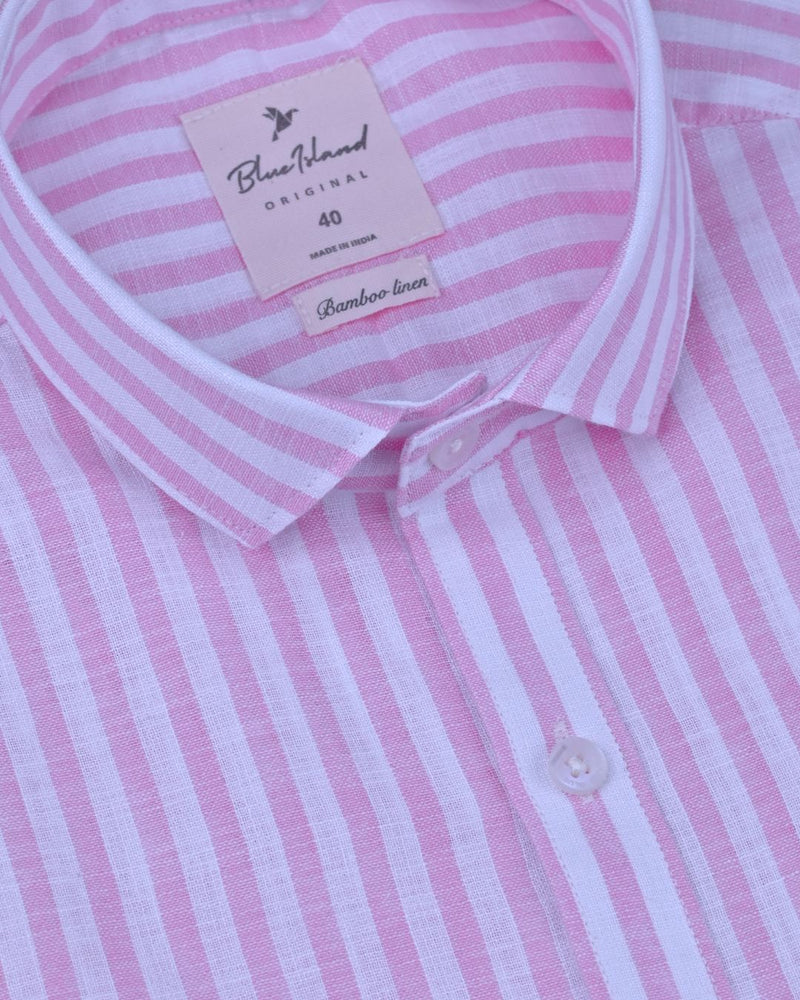 Mini Pink & White Stripes -Full-Bamboo Linen