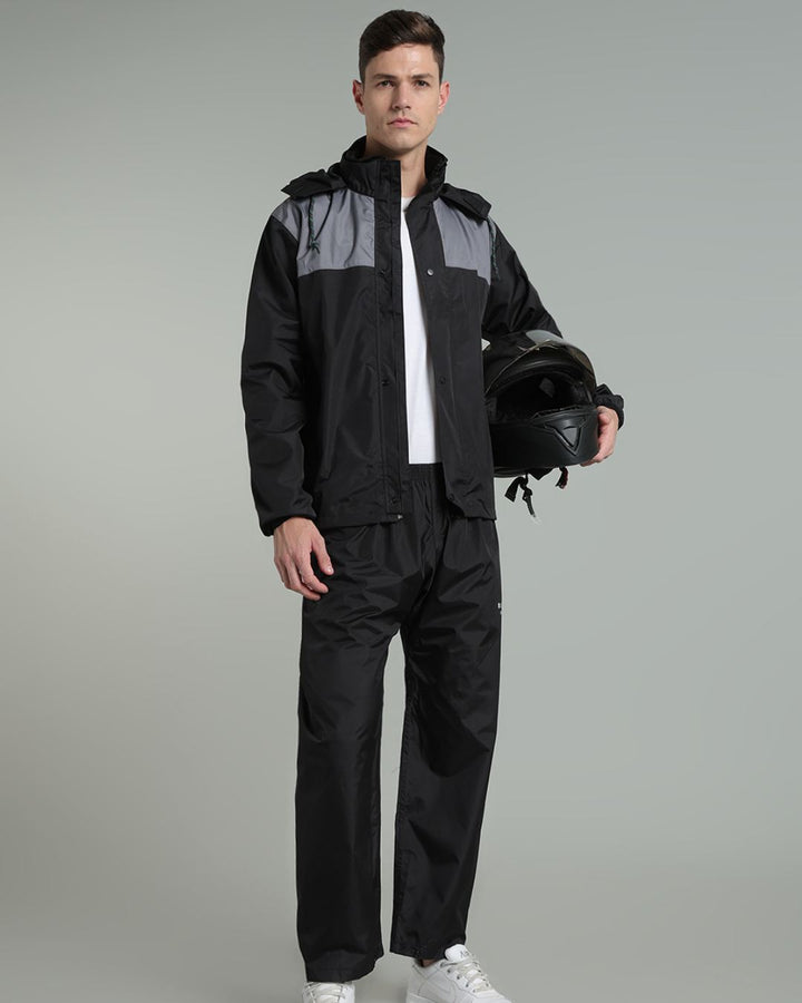 Black with Grey Shoulder Panel - Rain Jacket with Pant
