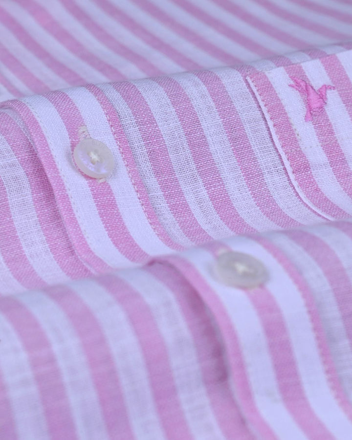 Mini Pink & White Stripes -Full-Bamboo Linen