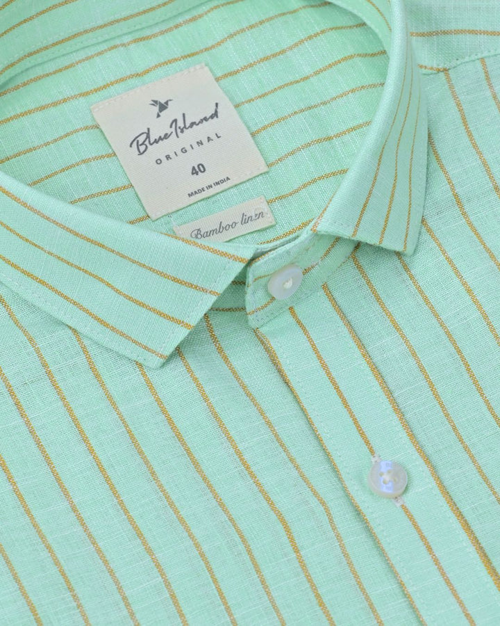 Turqouise Green & Orange Line Stripes -Full-Bamboo Linen