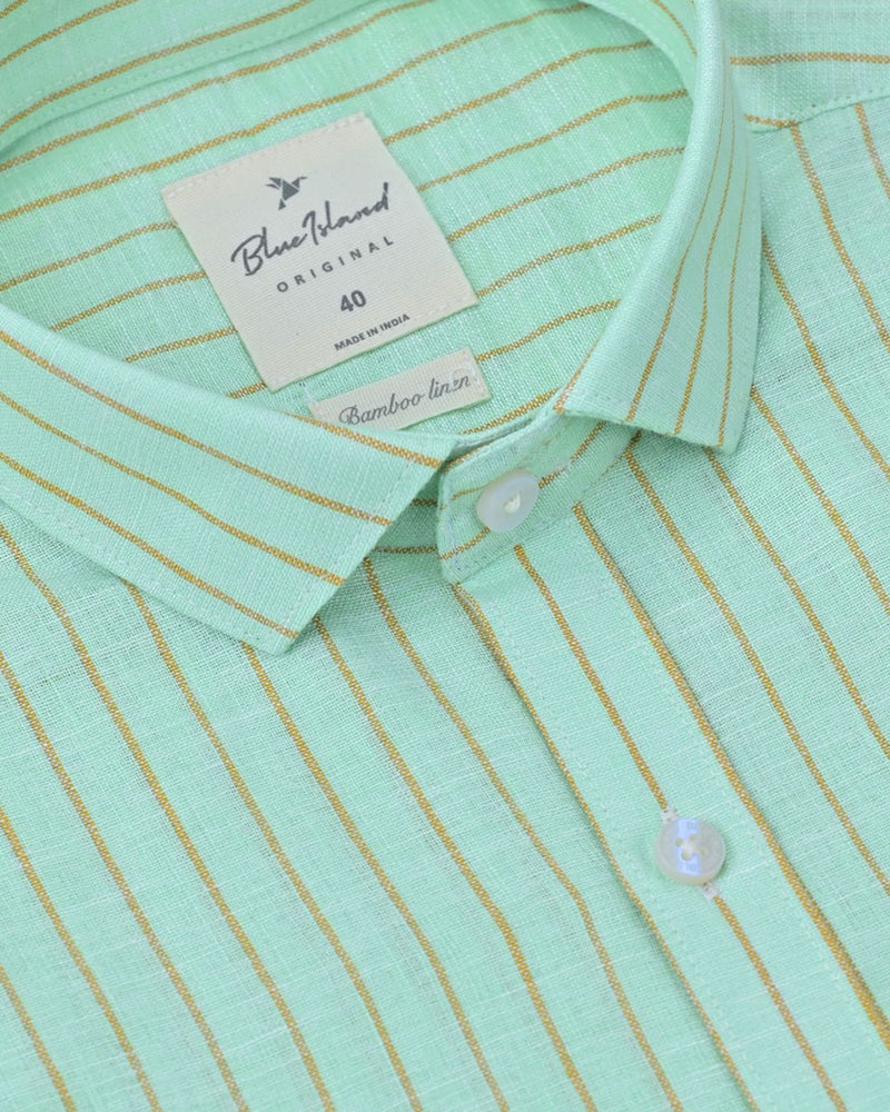 Turqouise Green & Orange Line Stripes -Full-Bamboo Linen