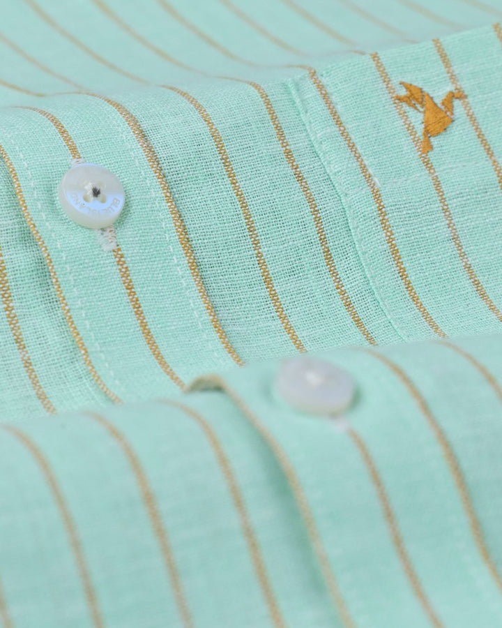 Turqouise Green & Orange Line Stripes -Full-Bamboo Linen
