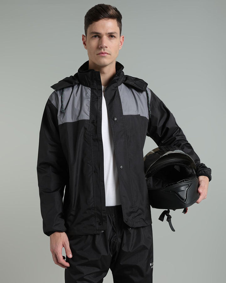 Black with Grey Shoulder Panel - Rain Jacket with Pant