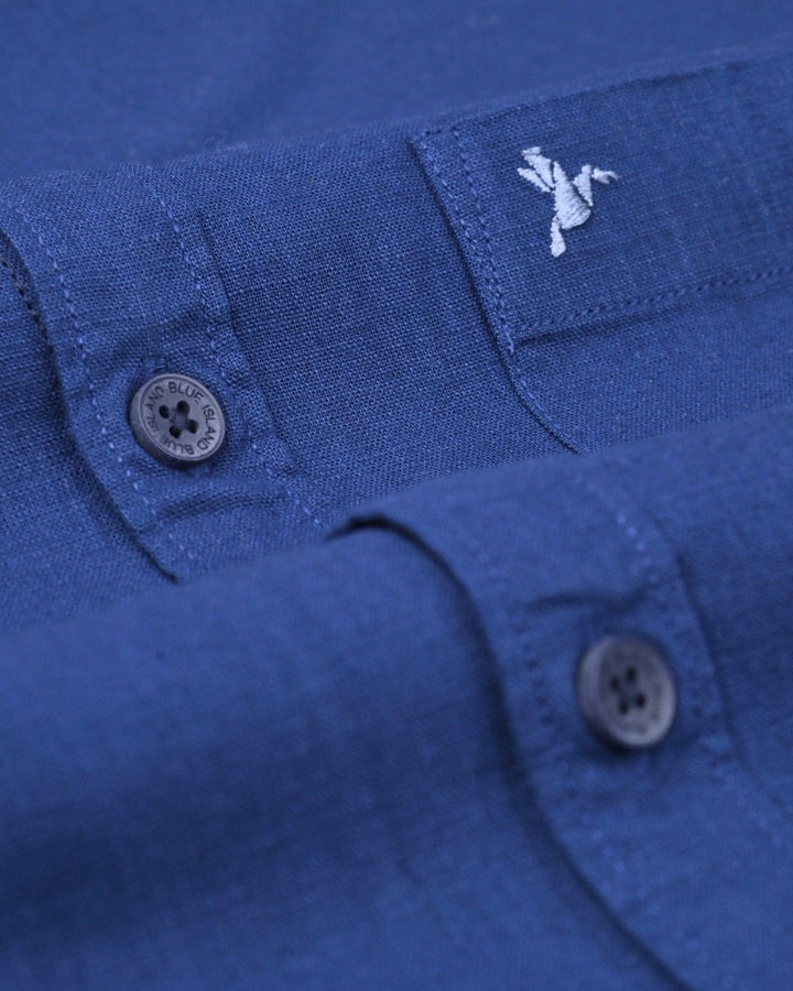 Dark Royal Blue Solid-Full-Cotton Linen Shirt