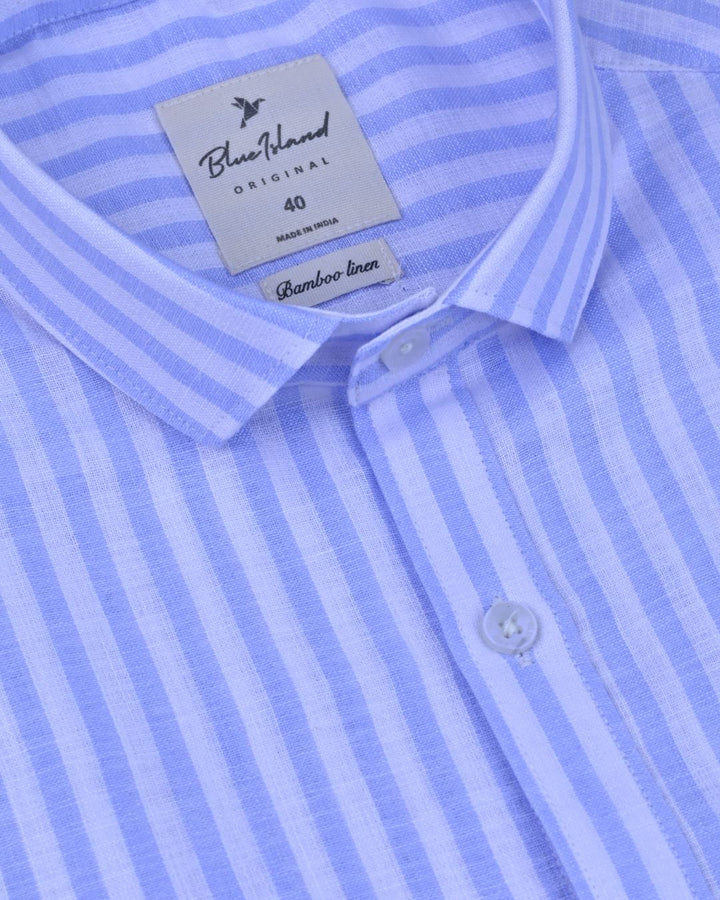 Mini Blue & White Stripes -Full-Bamboo Linen
