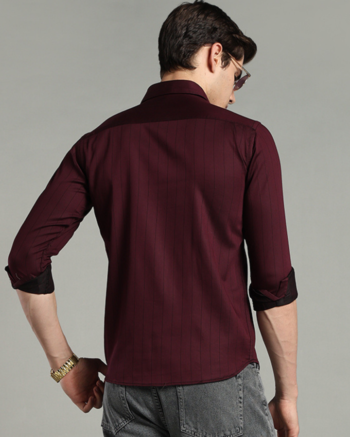 Dark Maroon Vertical Stripes -Full-Stain Proof