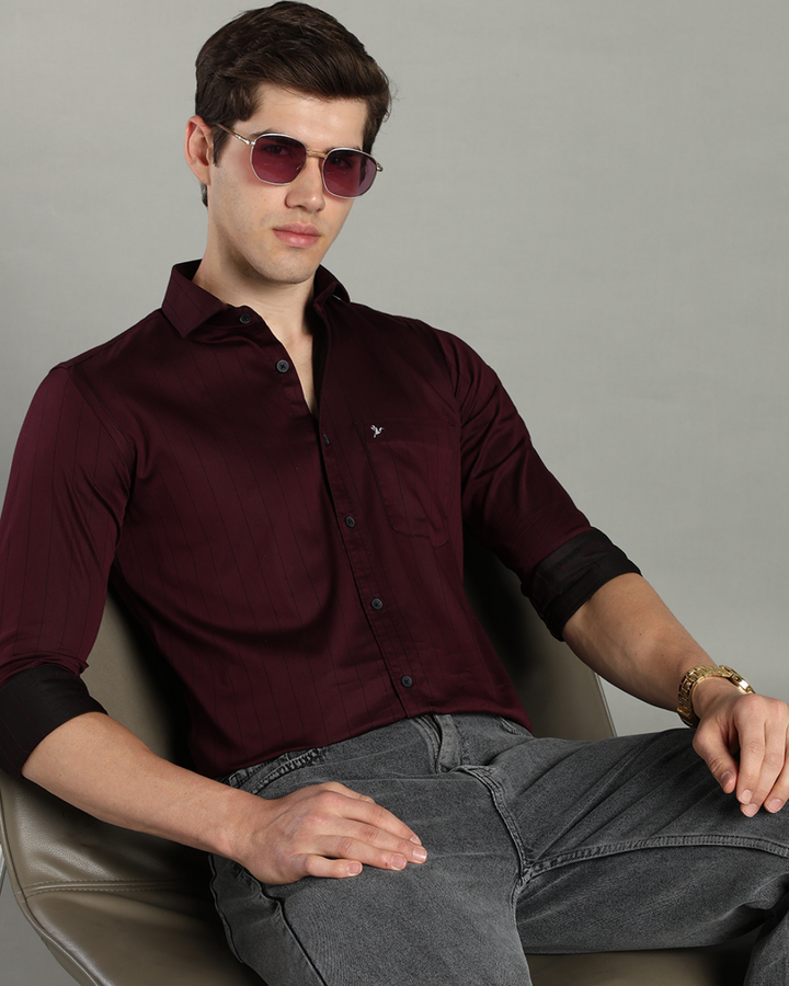 Dark Maroon Vertical Stripes -Full-Stain Proof