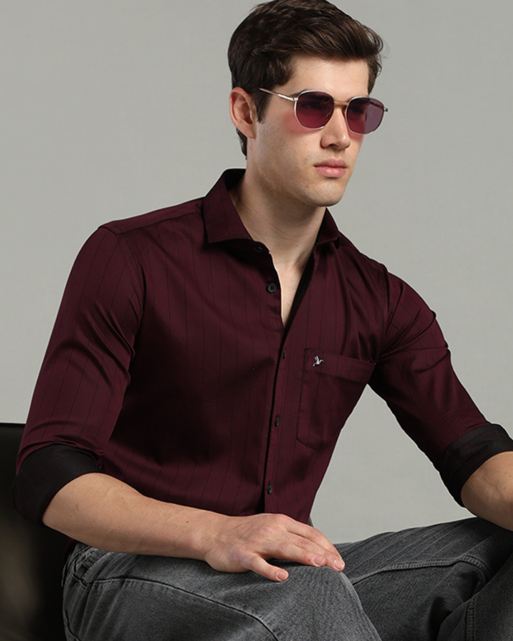 Dark Maroon Vertical Stripes -Full-Stain Proof