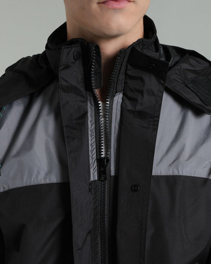 Black with Grey Shoulder Panel - Rain Jacket with Pant