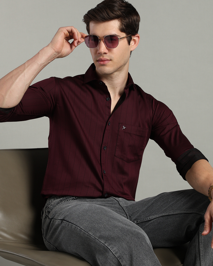 Dark Maroon Vertical Stripes -Full-Stain Proof
