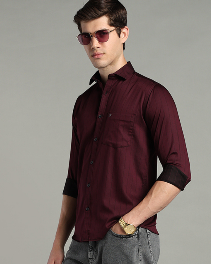Dark Maroon Vertical Stripes -Full-Stain Proof