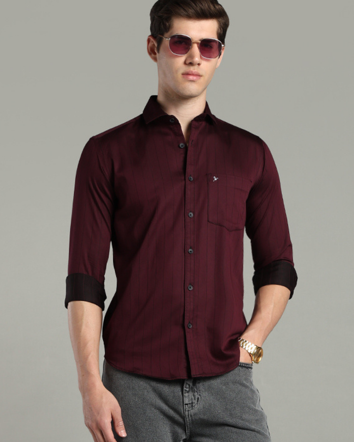 Dark Maroon Vertical Stripes -Full-Stain Proof
