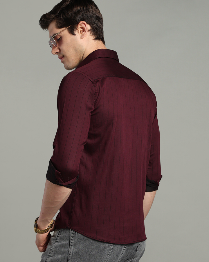 Dark Maroon Vertical Stripes -Full-Stain Proof