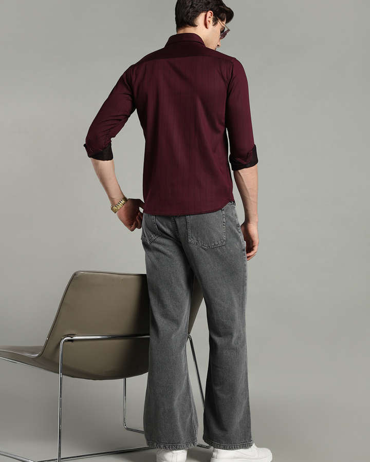 Dark Maroon Vertical Stripes -Full-Stain Proof