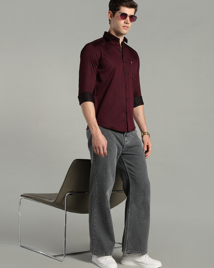 Dark Maroon Vertical Stripes -Full-Stain Proof