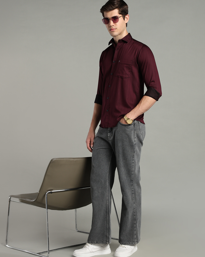 Dark Maroon Vertical Stripes -Full-Stain Proof